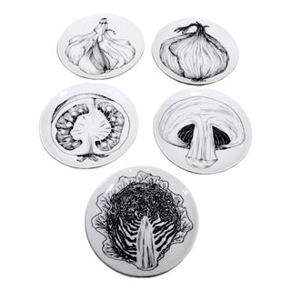 Mid 20th Century Set of Five Graphic Porcelain Heinrich & Co. H&c Selb Bavaria Vegetable Plates For Sale