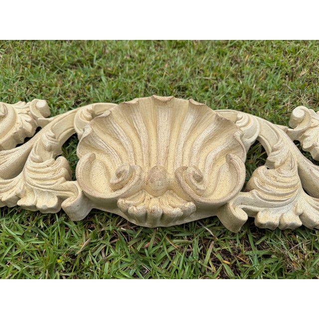 1970s Vintage 64 Inch Baroque Overdoor Wall Pediment Large Shell Scroll Frieze Header For Sale - Image 12 of 17