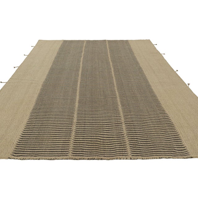 Contemporary Rug & Kilim’s Contemporary Kilim in Beige and Gray Textural Stripes For Sale - Image 3 of 7