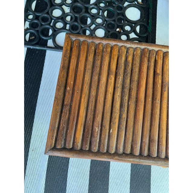 Boho Chic Vintage Bamboo Slat Storage Trunk With Brass Latch and Side Handles For Sale - Image 3 of 7