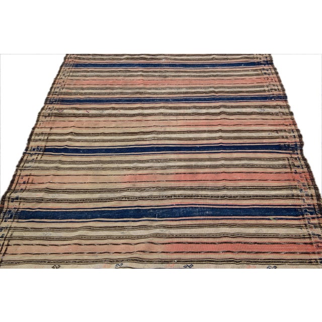 Islamic Peach Vintage Kilim Handmade Flatweave Striped Wool Runner For Sale - Image 3 of 10