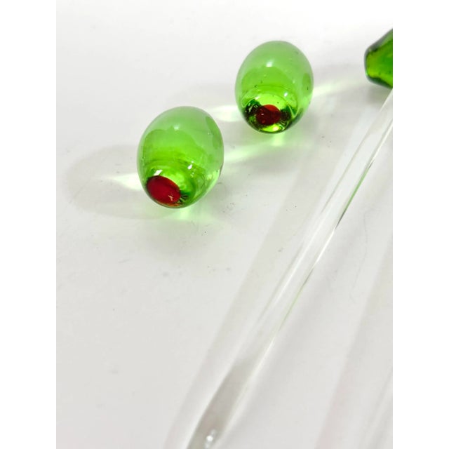 Traditional 1980s Murano Style Art Glass Olive Cocktail Swizzle Sticks – Set of 7 For Sale - Image 3 of 9