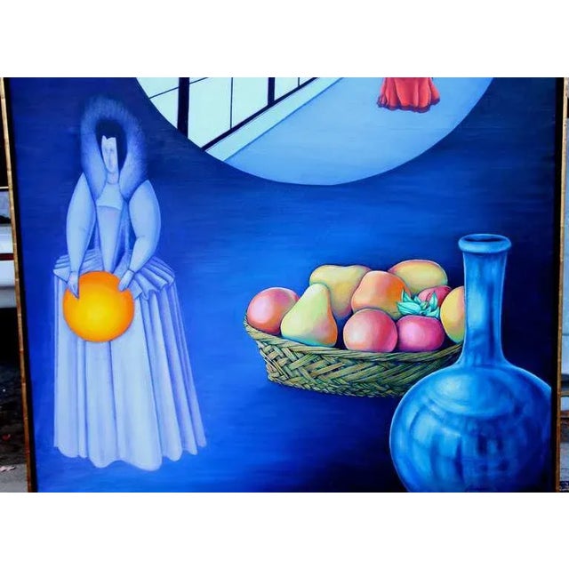"The Visitation" a surreal 1971 painting by Rita Simon who also signed her name in reverse atirmonis. Great size color and...