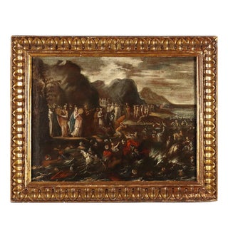 Neapolitan School, attributed to Scipione Compagno, The Crossing of the Red Sea, 17th Century, Oil on Canvas, Framed For Sale