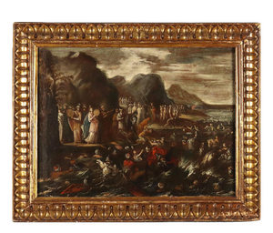 Neapolitan School, attributed to Scipione Compagno, The Crossing of the Red Sea, 17th Century, Oil on Canvas, Framed