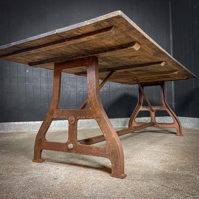 Industrial Dining Table in Teak For Sale - Image 4 of 11