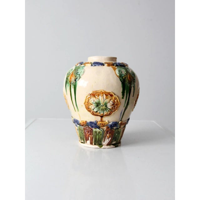 Chinese Vintage Tang Sancai Style Art Pottery Vase For Sale - Image 3 of 13