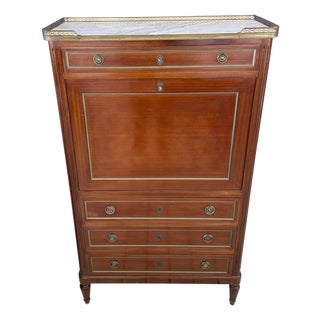 19th Century French Louis XVI Mahogany Secretary Desk Carrara Marble Top For Sale