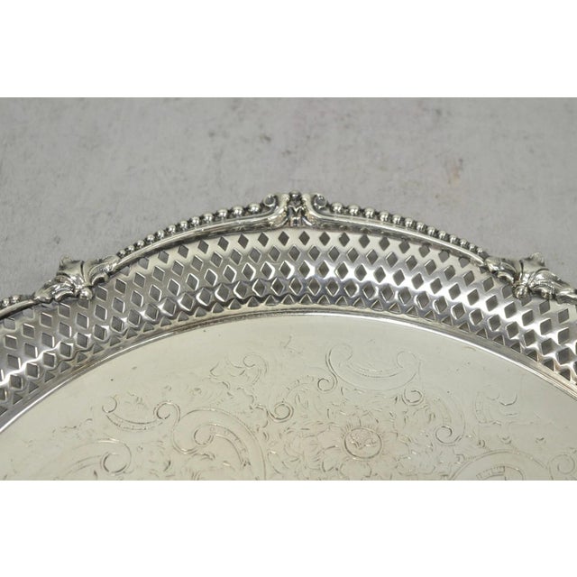 Metal Vintage Barker Ellis English Edwardian Silver Plated Pierced Round Platter Tray For Sale - Image 7 of 14