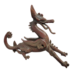 Chinese Winged Dragon Sculpture Figure, Red Bronze Toned, Late 20th C.