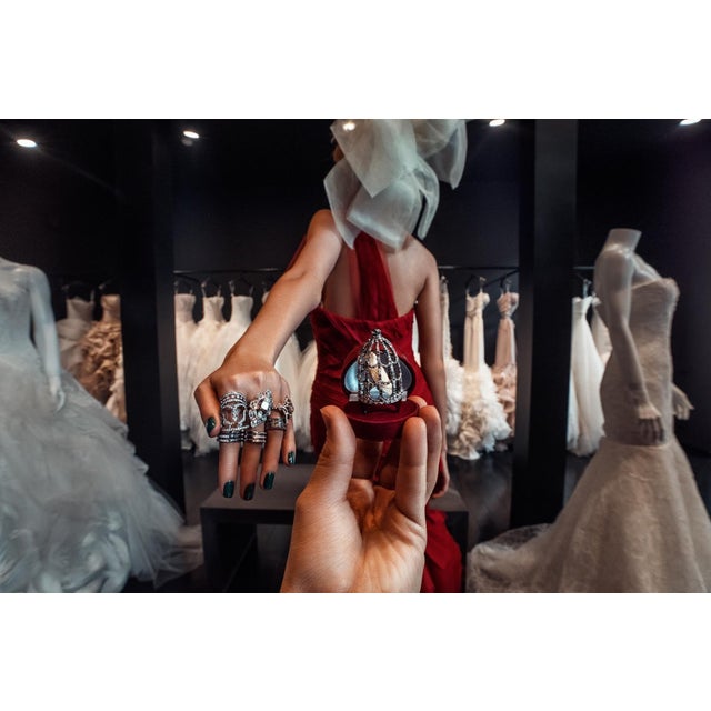 Bochic "Retro Vintage" Sapphire & Diamond 18K Gold & Eternity Cluster Ring For Sale - Image 9 of 18