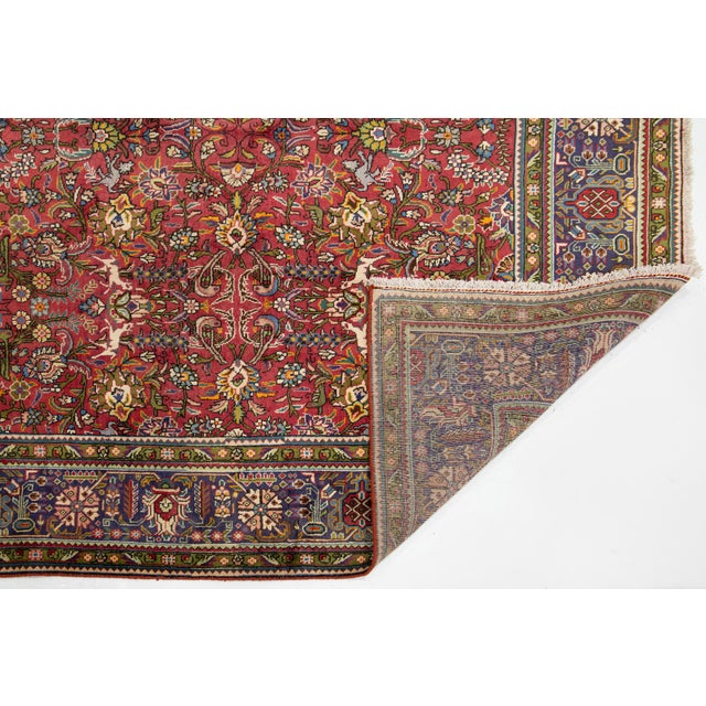 1930s Handmade Persian Tabriz Wool Rug in Red Featuring an Allover Design For Sale - Image 4 of 10