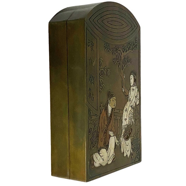 Chinoiserie Old Chinoiserie Bronze Ink Box 6.25" H For Sale - Image 3 of 10