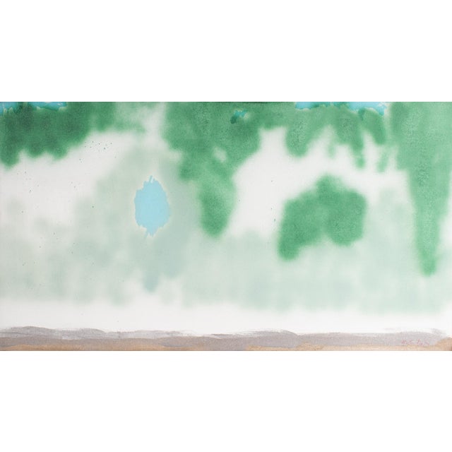 An acrylic on canvas painting by the American artist Martha Kaplan (1950-2019). Titled Lake in Summer No. Three, the...