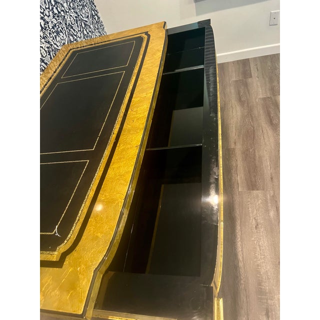Mid 20th Century Vintage Biedermeier Burl Writing Desk Made With Maple Wood and Black Leather Top For Sale - Image 5 of 10