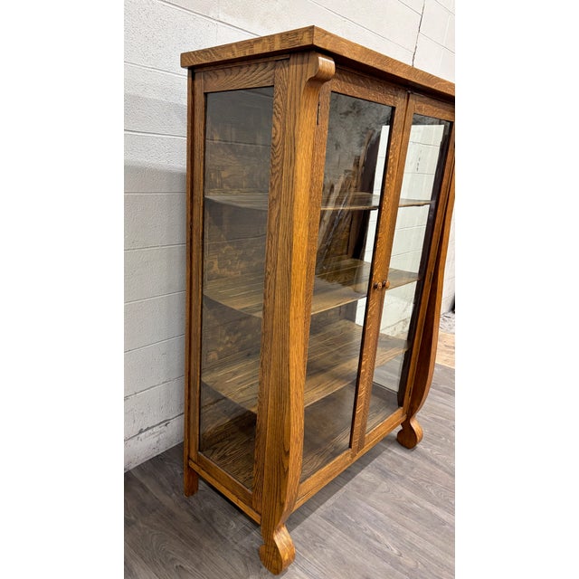 Early 20th Century Antique Mission Arts & Crafts Quarter Sawn Oak Bookcase Display Cabinet For Sale - Image 5 of 10