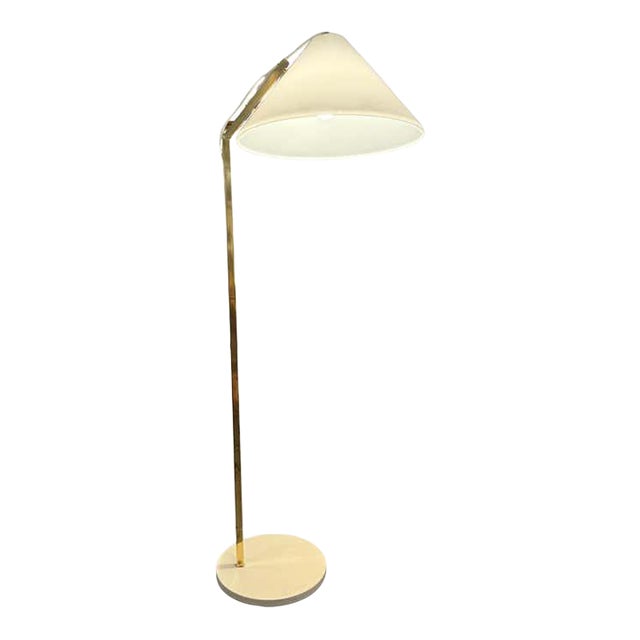 Midcentury Modern Brass Floor Lamp With Plastic Shade in the Style of Nikoll For Sale