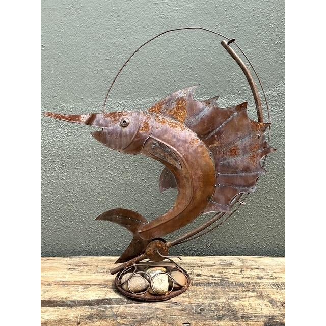 Vintage Distressed Punch Cut Sailfish Statue For Sale - Image 4 of 12