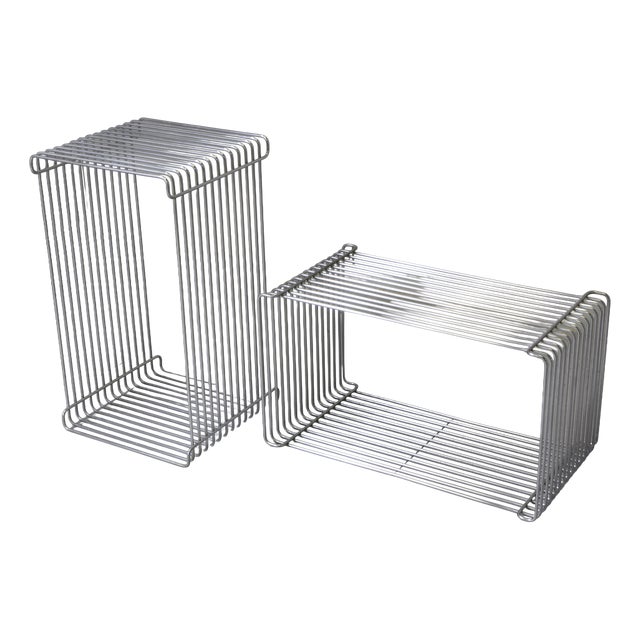 Wire Steel Pantonova Side Tables by Verner Panton for Fritz Hansen, 1970s, Set of 2 For Sale