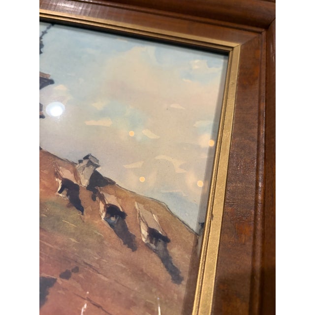 1950s Vintage Mid-Century European Village Street Scene in Wood Frame For Sale - Image 5 of 12