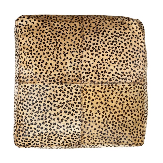 Animal Skin Leopard Pattern Hide Pouf Ottoman For Sale - Image 7 of 10