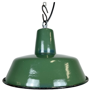 Small Industrial Green Enamel Pendant Lamp, 1960s