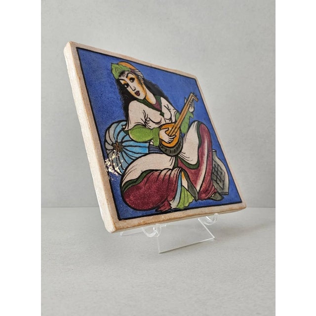 Blue Antique Indo-Persian Qajar Dynasty Ceramic Architectural Wall Tile For Sale - Image 8 of 11