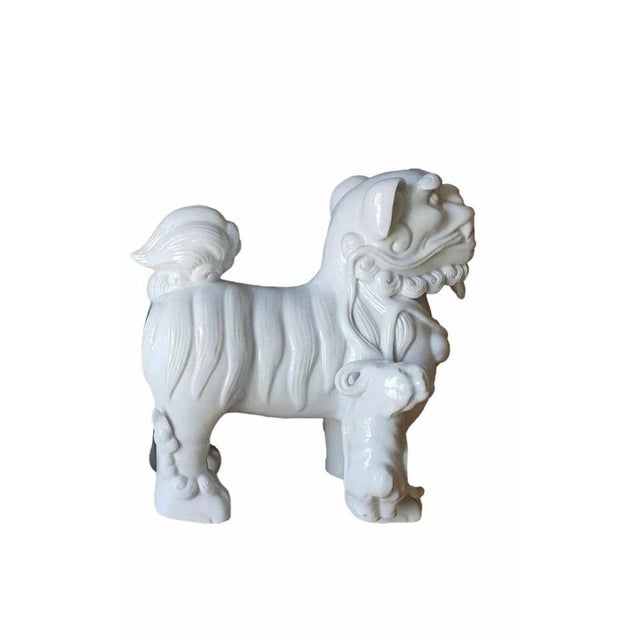 White Mid-Century Japanese Blanc De Chine Porcelain Standing Foo Dogs - A Pair For Sale - Image 8 of 13