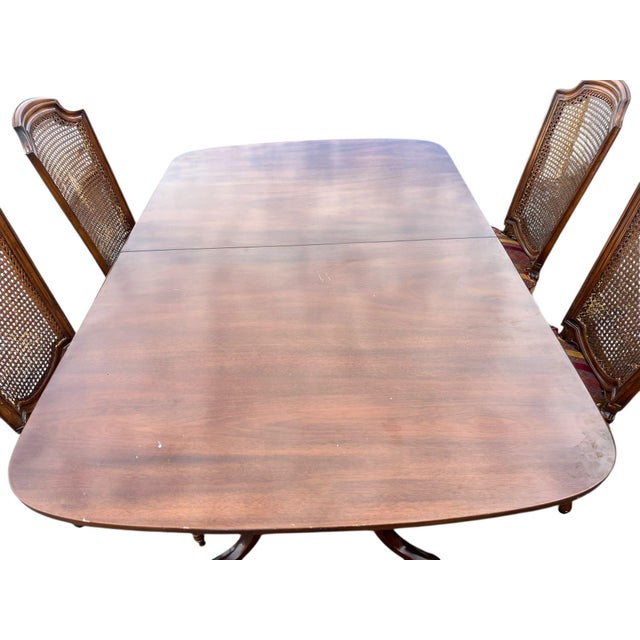 Classic Vintage Dining Table and Four Cane-Back Chairs For Sale - Image 4 of 9