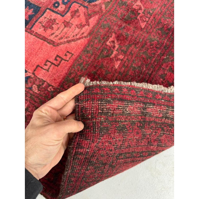 PLUSH Vintage Tribal Carpet Bold Elephant Foot Pattern in Rich Reds & Watermelon Abrash Rug 7.2 x 9 For Sale - Image 4 of 6