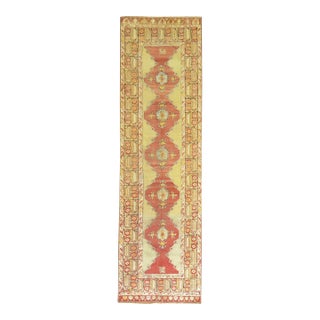 Zabihi Collection Early 20th Century Soft Green Antique Turkish Runner - 3'4" x 12'8" For Sale