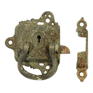 Antique Victorian Bronze Ice Box Latch With Keyhole For Sale