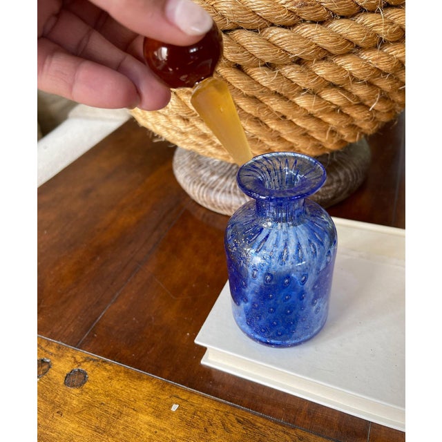 Blue Vintage Blue Gold Speckled Murano Glass Decanter Bottle Italian Glass Art For Sale - Image 8 of 8
