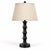 A striking pair of sculptural table lamps newly finished in a rich matte black, each featuring a rhythmic column of...