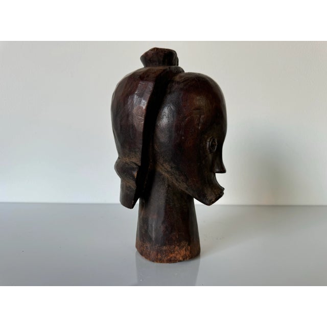 Vintage African Hand Carved Wood Head Bust Sculpture For Sale In Miami - Image 6 of 9