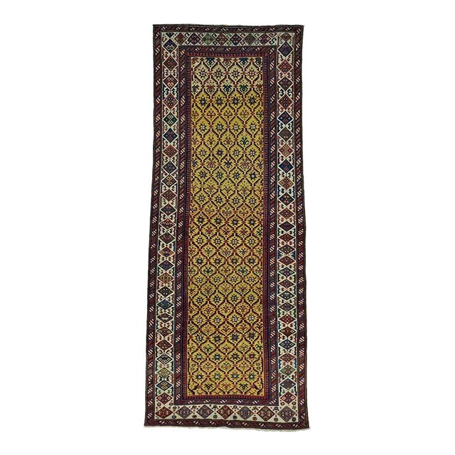 Antique Caucasian Dagestan Vegetable Dye Runner Rug For Sale