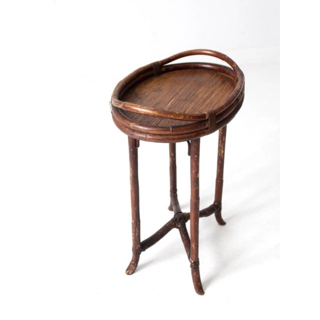 Wood Antique Rattan Tray Table For Sale - Image 7 of 12
