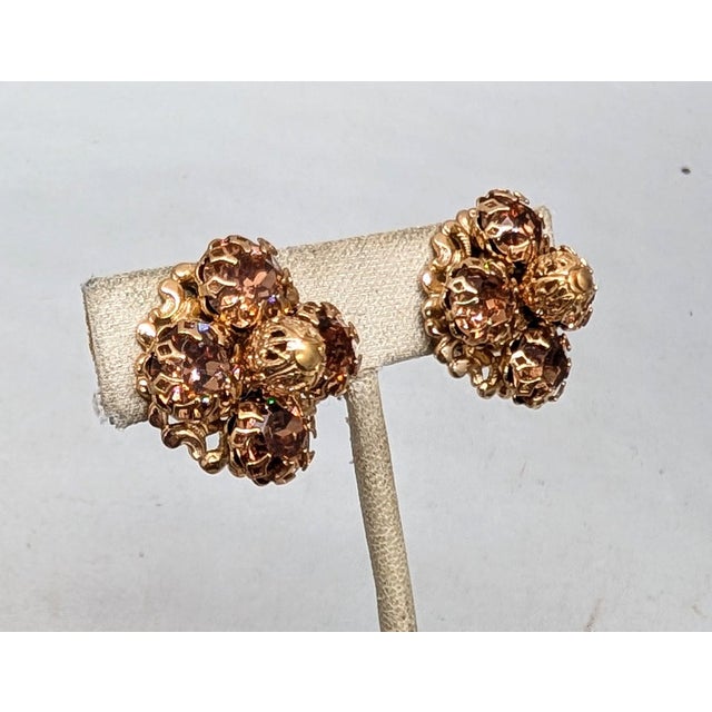 1960s Vintage 1960s Signed Napier Goldtone Faux-Topaz Clip Earrings-2 Pieces For Sale - Image 5 of 7
