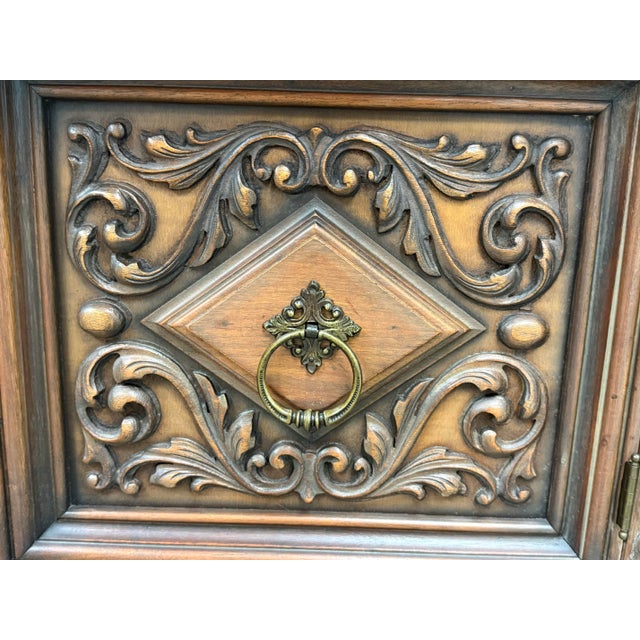 Empire Manufacturing Company Tudor Revival Walnut Highboard Cabinet, Circa 1920's For Sale - Image 9 of 12