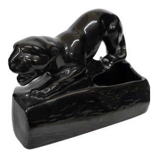 1950s Black Panther Tv Lamp Ceramic Jungle Cat Light Mid Century Modern For Sale