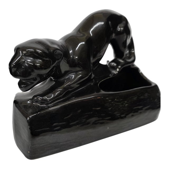 1950s Black Panther Tv Lamp Ceramic Jungle Cat Light Mid Century Modern For Sale