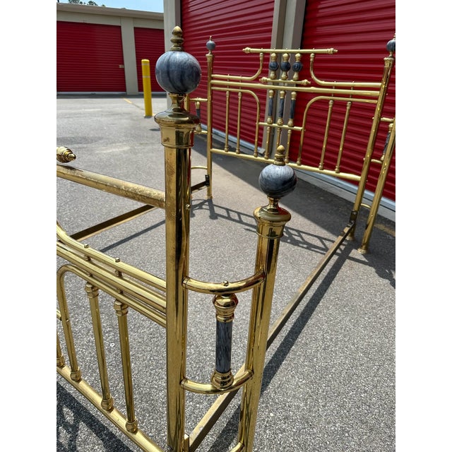 Hollywood Regency Vintage Hollywood Regency Brass Full Size Bed Frame With Marble Accents For Sale - Image 3 of 11