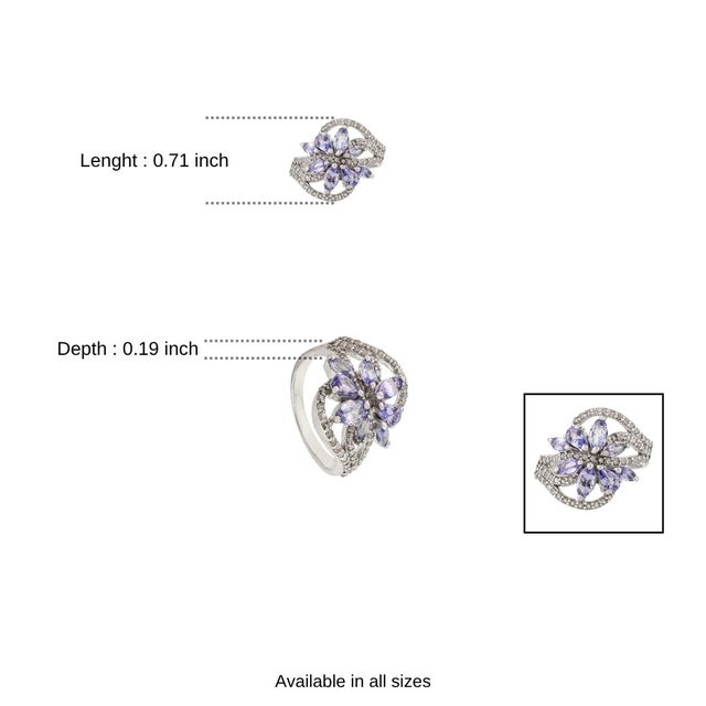 925 Silver Marquise Cut Tanzanite Flower Cocktail Ring With Diamond - Size 6.5 For Sale - Image 9 of 10