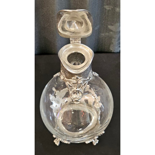 Metal Vintage French Style Étain Pewter & Glass Claret Jug Pitcher With Hinged Lid For Sale - Image 7 of 18