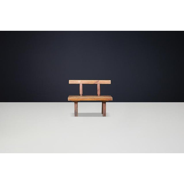 Brutalist Patinated Pine Bench attributed to Mobichalet, Belgium, 1950s For Sale - Image 10 of 12