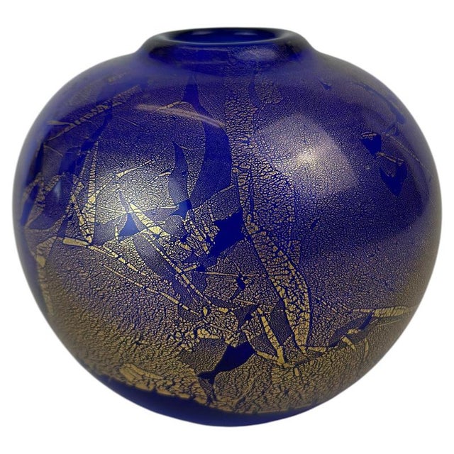 Azurene Cobalt Blue and Gold Glass Vase by Michael Harris, 1978 For Sale - Image 9 of 9