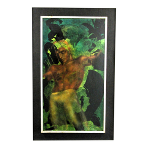 Vintage Lester Russon Framed Male Figure Oil Painting Titled Meditation 1966