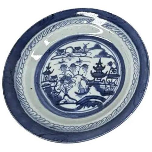 Mid 19th Century Pair of 19th Century Chinese Export "Canton" Blue & White Shallow Bowls, 8.75" For Sale - Image 5 of 14