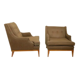Two Mid Century Mr. & Mrs. Club Lounge Chairs Attributed to Gimson Slater - A Pair