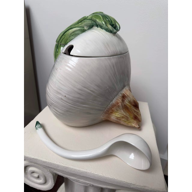 White Early 20th Century Italian Majolica Ceramic Onion Tureen For Sale - Image 8 of 11